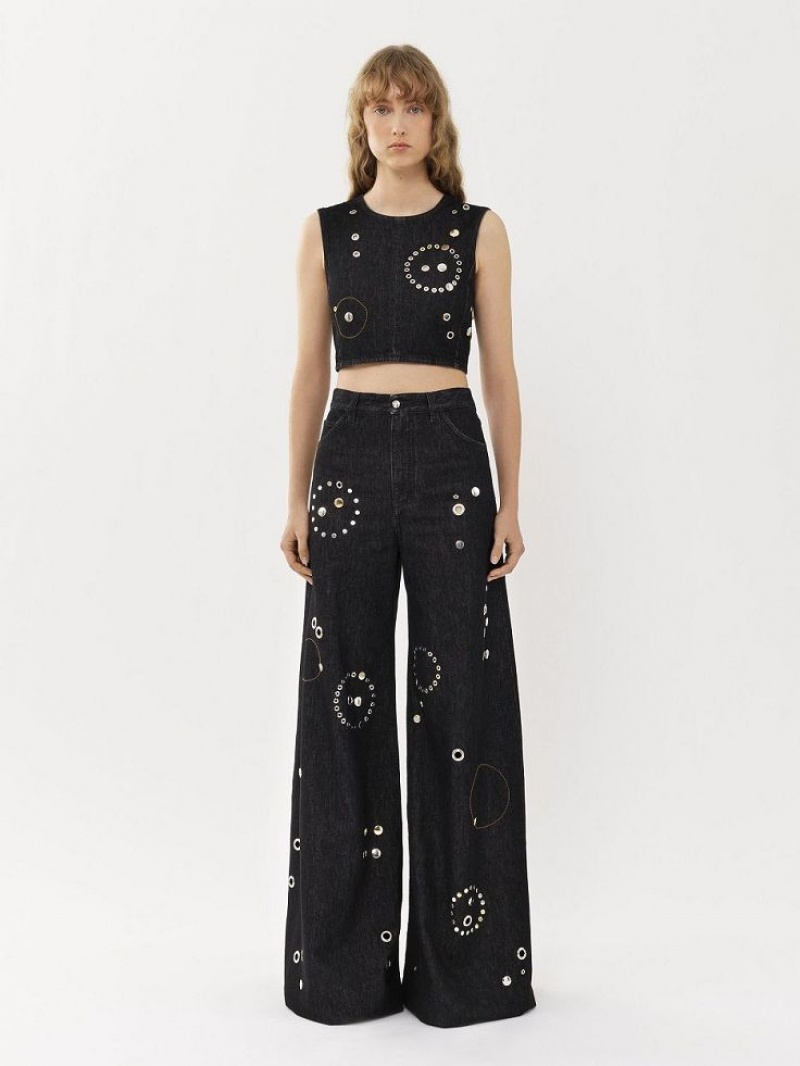 Chloe Cropped Tops Black | CHE-SR13884