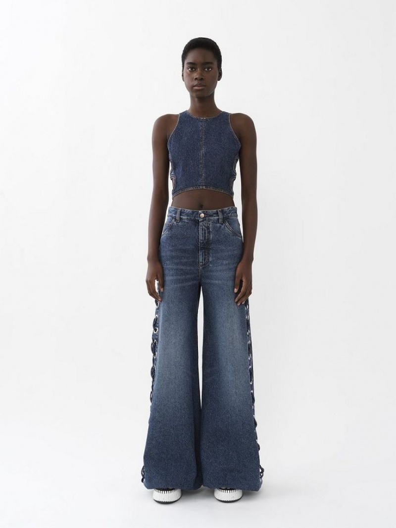 Chloe Cropped Tops Faded Denim | CHE-SR13892