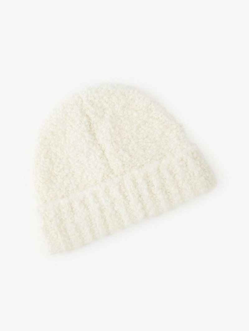 Chloe Curly Knit Beanie Hats Soft Beige | CHE-SR14475