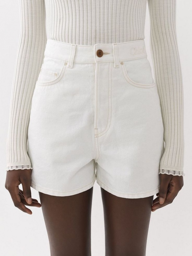 Chloe Dukuno Denim Shorts White | CHE-SR13978