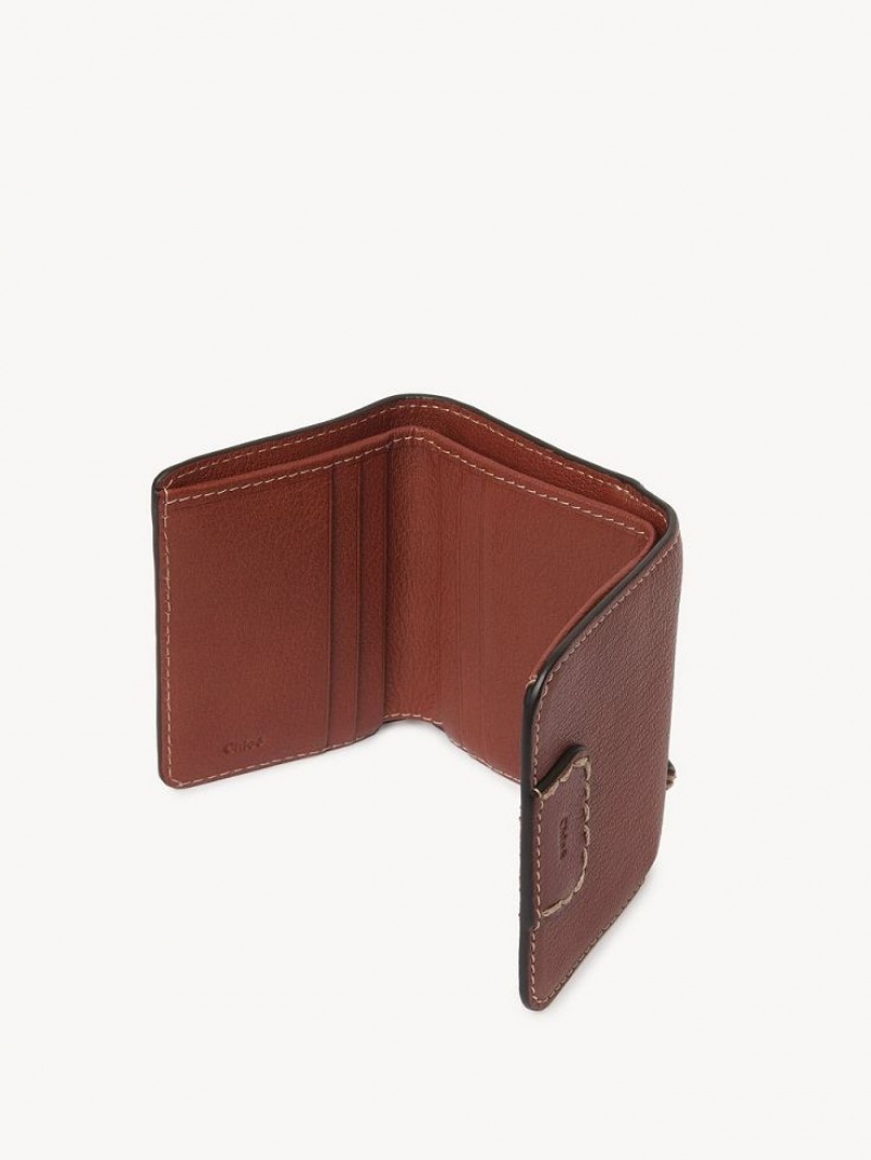 Chloe Edith Small Tri-fold Compact Wallets Sepia Brown | CHE-SR14278