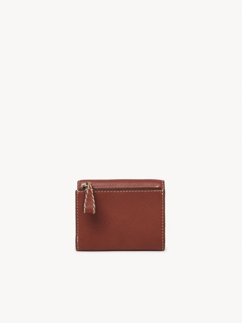 Chloe Edith Small Tri-fold Compact Wallets Sepia Brown | CHE-SR14278