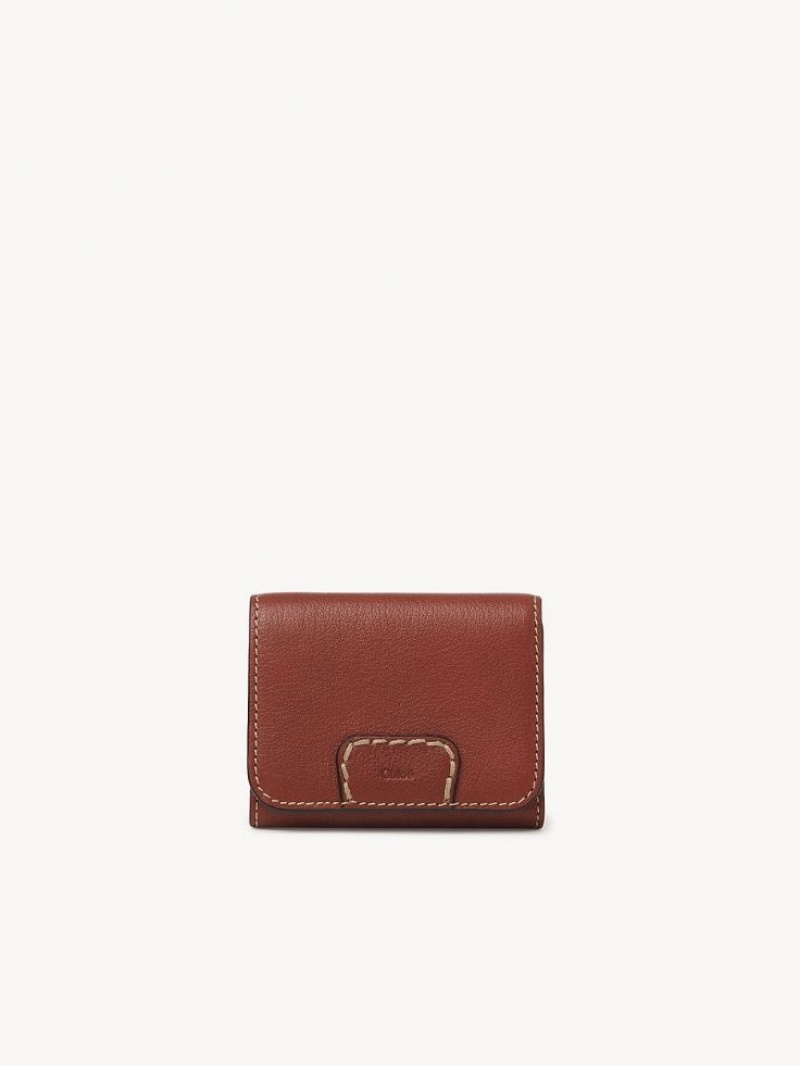 Chloe Edith Small Tri-fold Compact Wallets Sepia Brown | CHE-SR14278