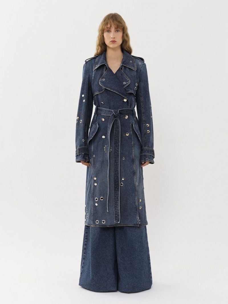 Chloe Embellished Trench Coats Faded Denim | CHE-SR13792