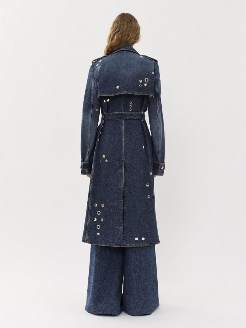 Chloe Embellished Trench Coats Faded Denim | CHE-SR13792