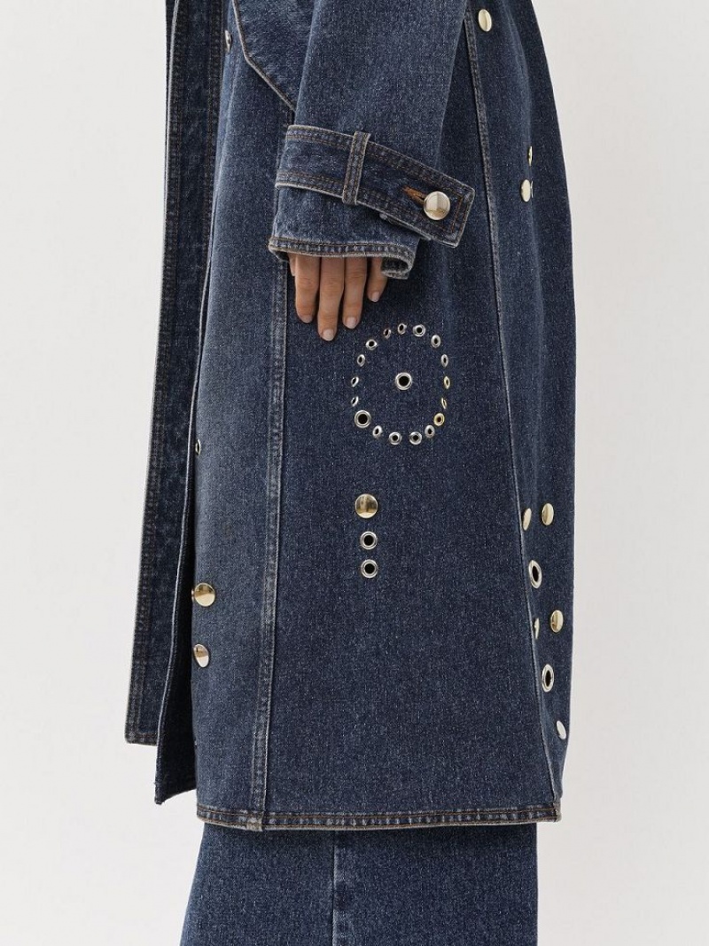 Chloe Embellished Trench Coats Faded Denim | CHE-SR13792