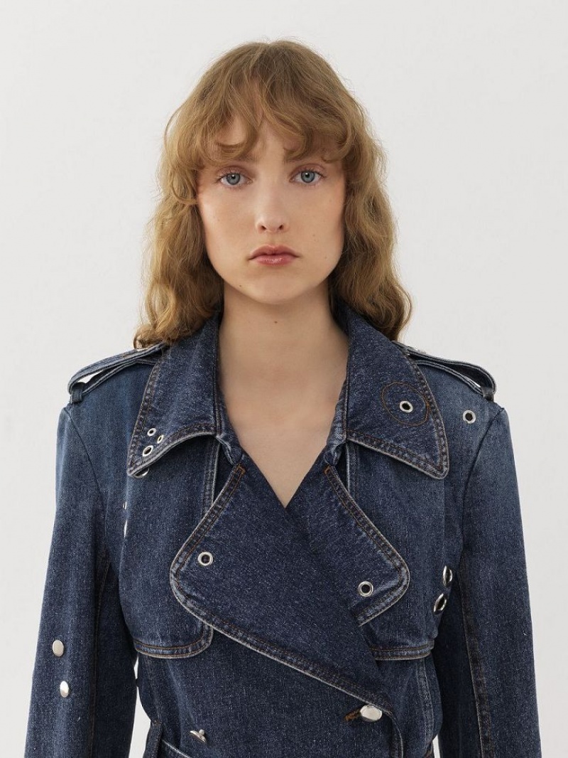 Chloe Embellished Trench Coats Faded Denim | CHE-SR13792