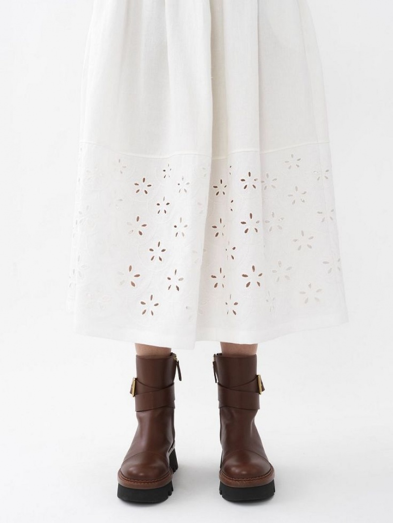 Chloe Embroidered Mid-length Skirts Iconic Milk | CHE-SR14076