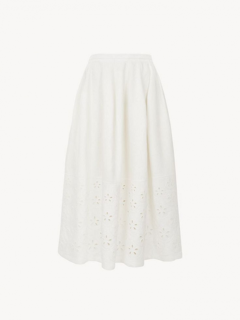 Chloe Embroidered Mid-length Skirts Iconic Milk | CHE-SR14076