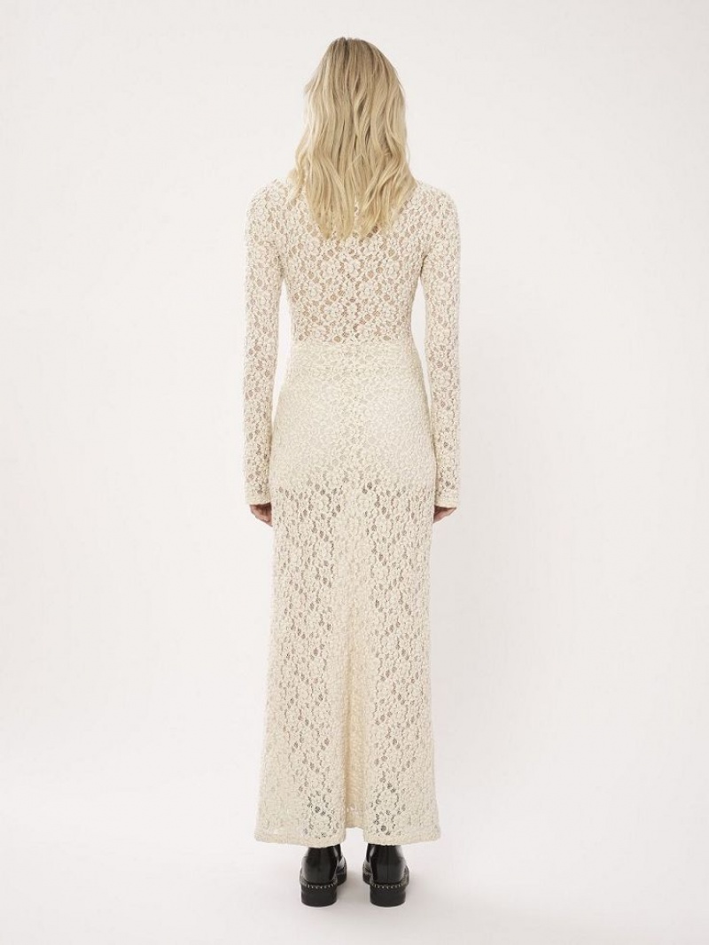 Chloe Fitted Maxi Dresses Dusty White | CHE-SR13863