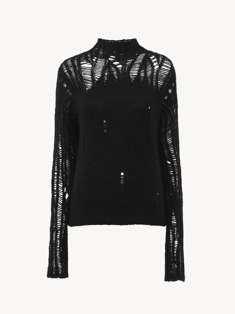 Chloe Fitted Mock-neck Knitwear Black | CHE-SR13952