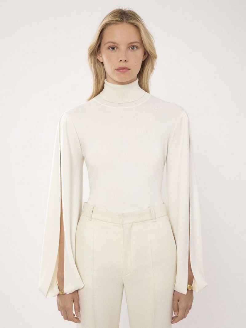 Chloe Fitted Mock-neck Knitwear Iconic Milk | CHE-SR13958