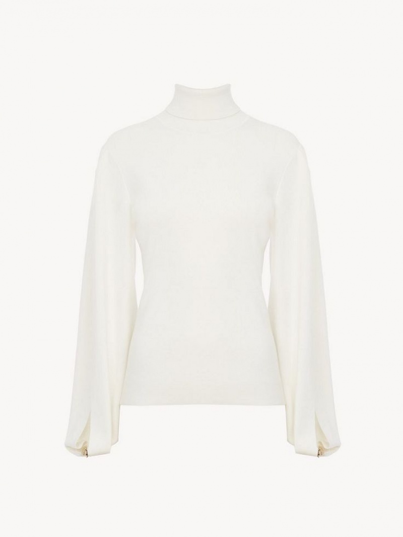 Chloe Fitted Mock-neck Knitwear Iconic Milk | CHE-SR13958