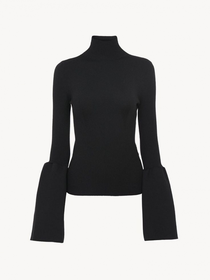 Chloe Fitted Mock-neck Sweaters Black | CHE-SR13903