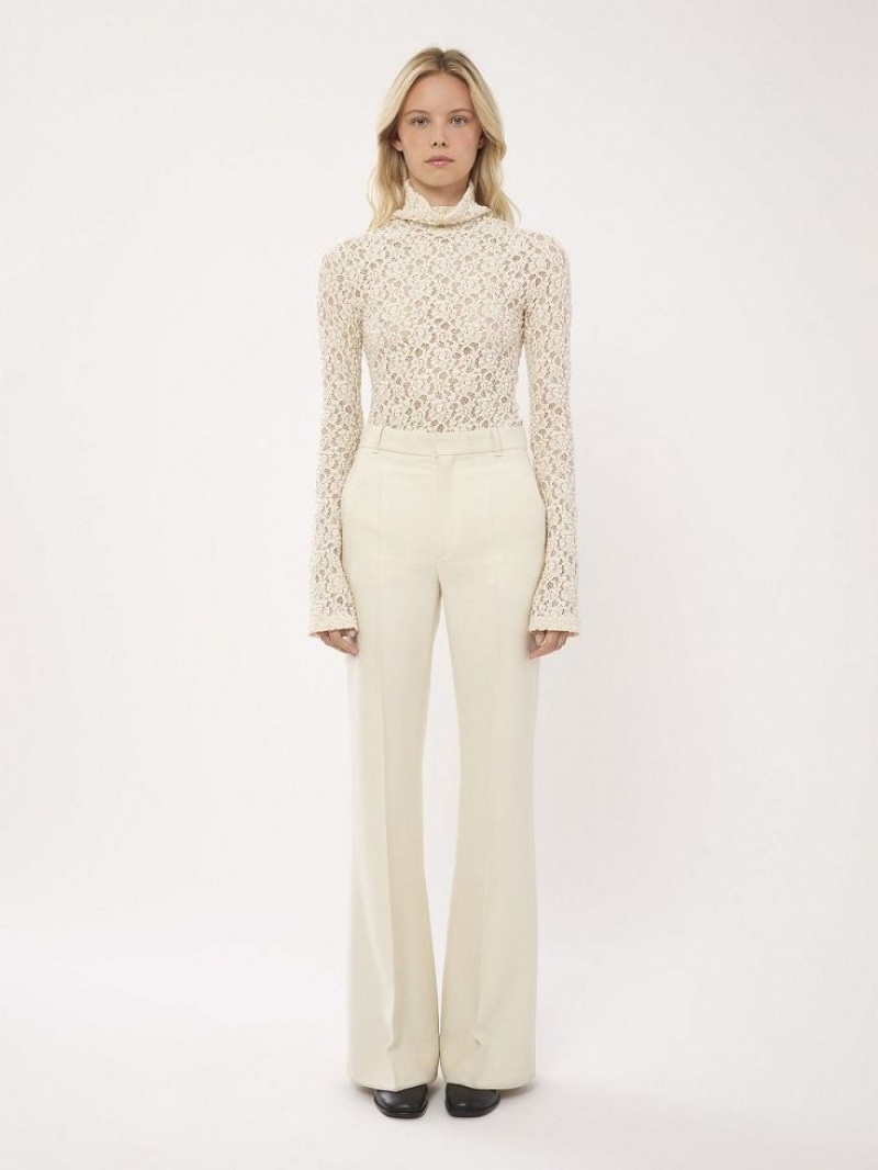 Chloe Fitted Turtleneck Tops Dusty White | CHE-SR13908