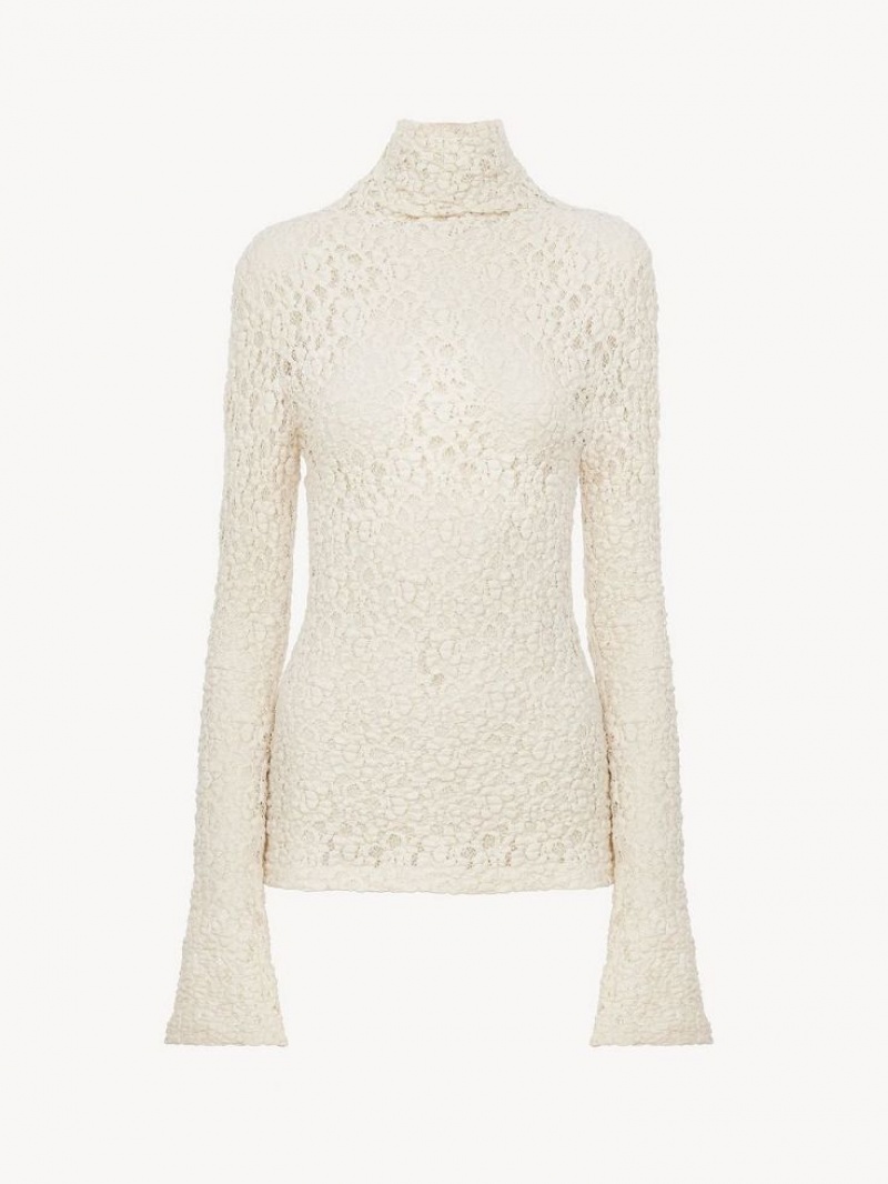 Chloe Fitted Turtleneck Tops Dusty White | CHE-SR13908