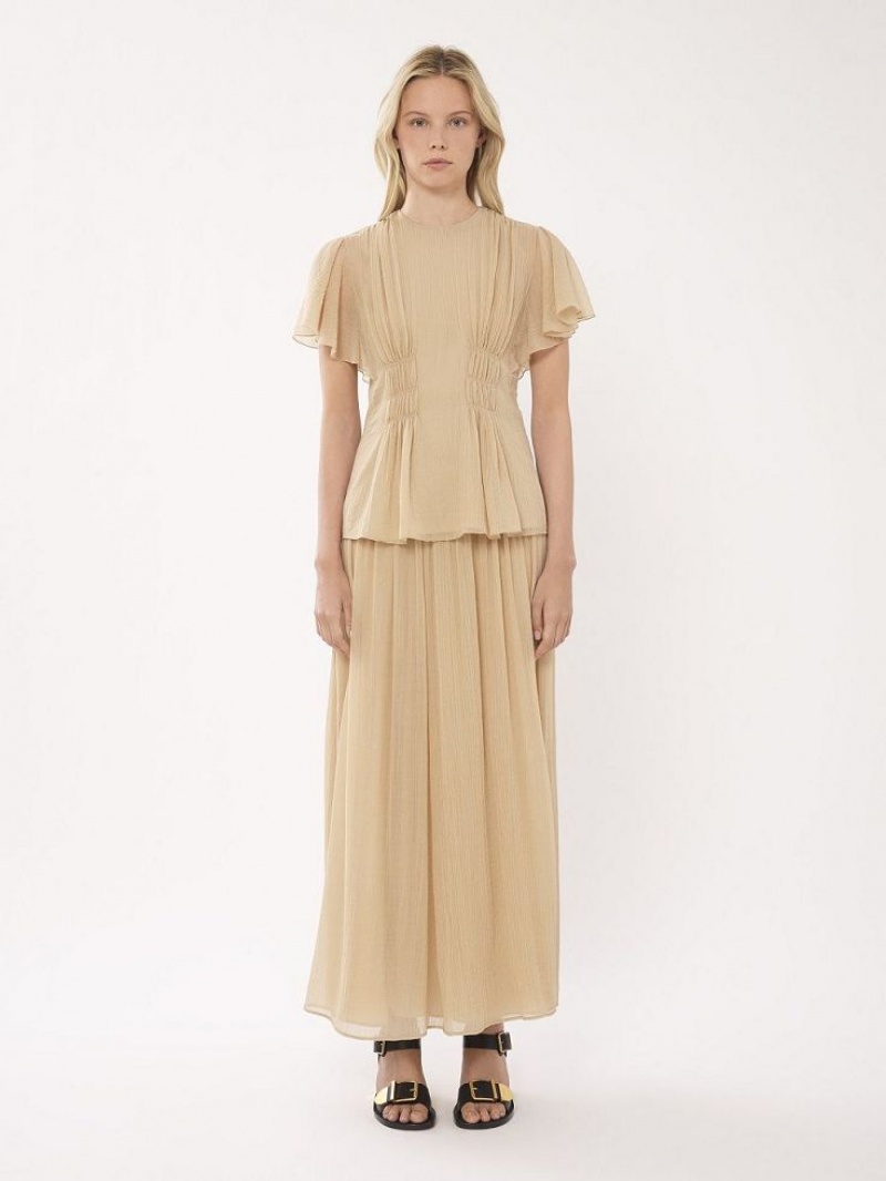 Chloe Flared Long Skirts Barley Brown | CHE-SR14099