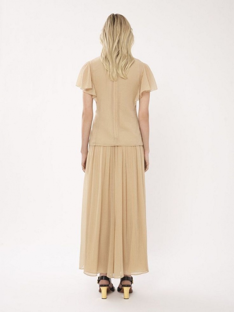 Chloe Flared Long Skirts Barley Brown | CHE-SR14099