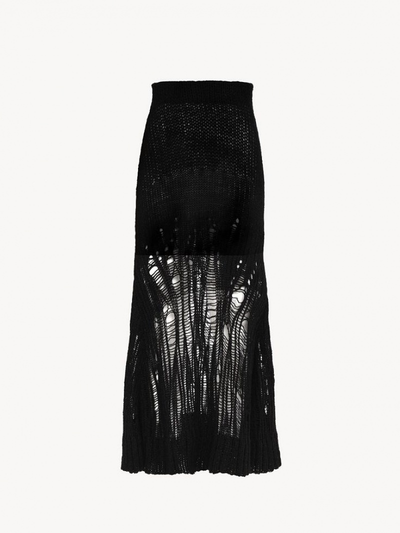 Chloe Flared Long Skirts Black | CHE-SR14095