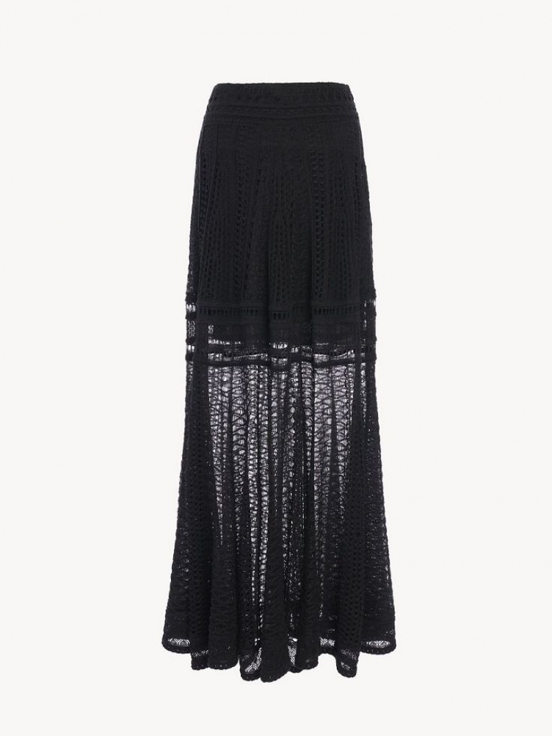 Chloe Flared Long Skirts Black | CHE-SR14098