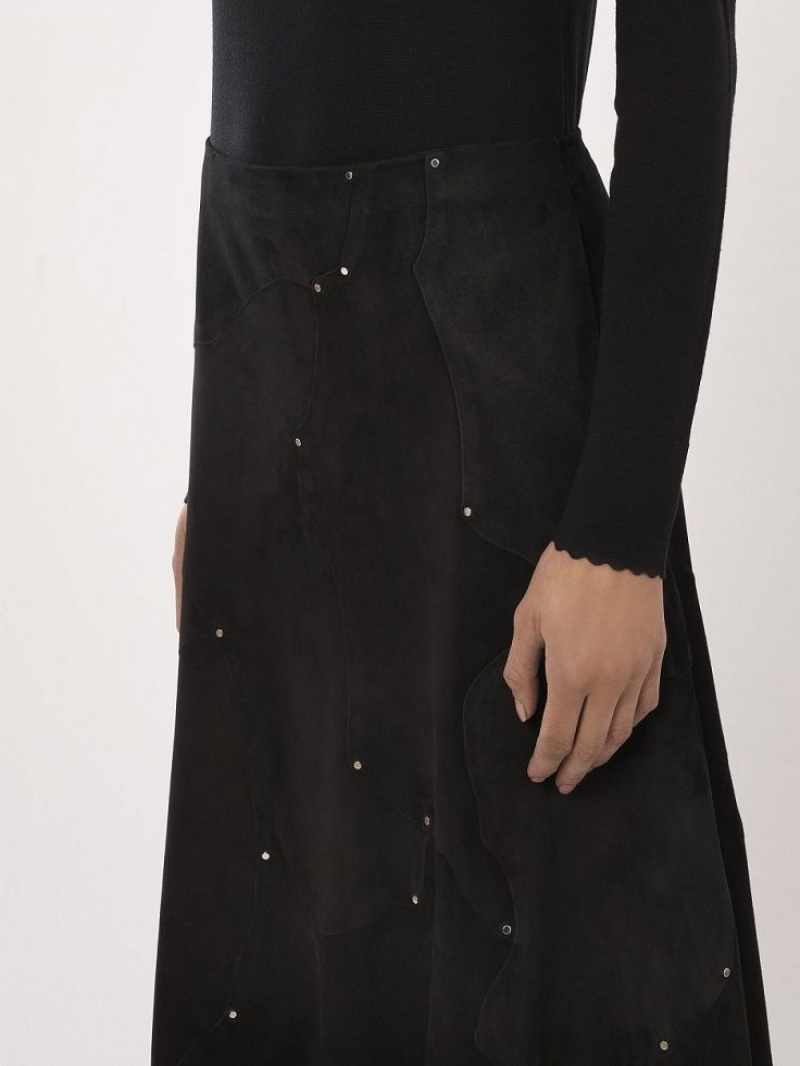 Chloe Flared Midi Skirt Leather Black | CHE-SR14121