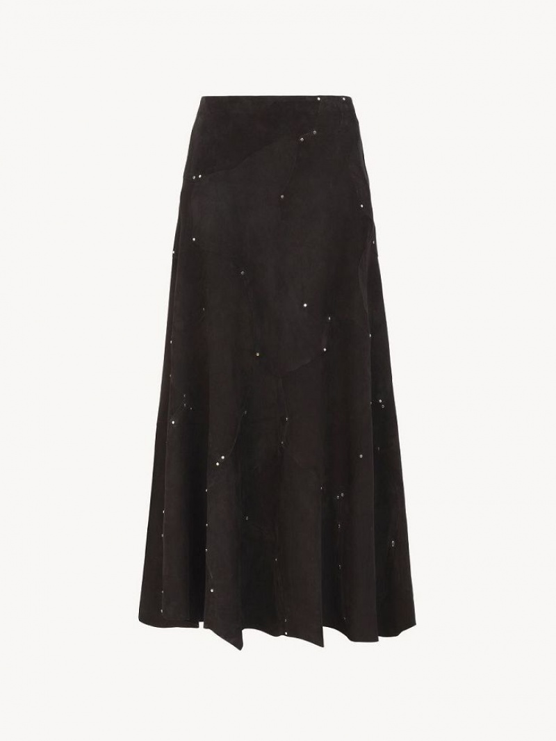 Chloe Flared Midi Skirt Leather Black | CHE-SR14121