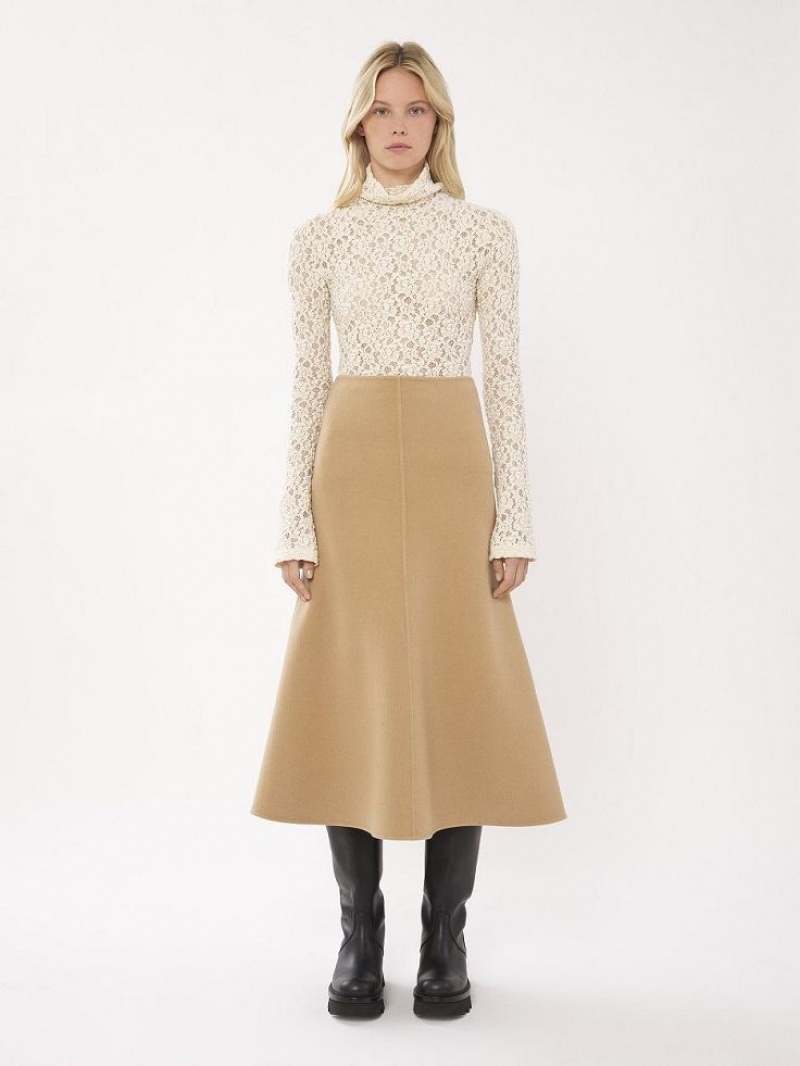 Chloe Flared Midi Skirts Pearl Beige | CHE-SR14093