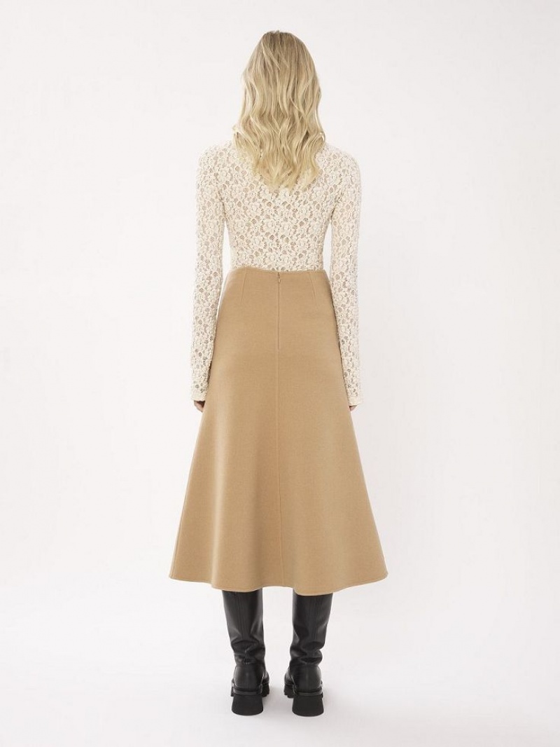 Chloe Flared Midi Skirts Pearl Beige | CHE-SR14093