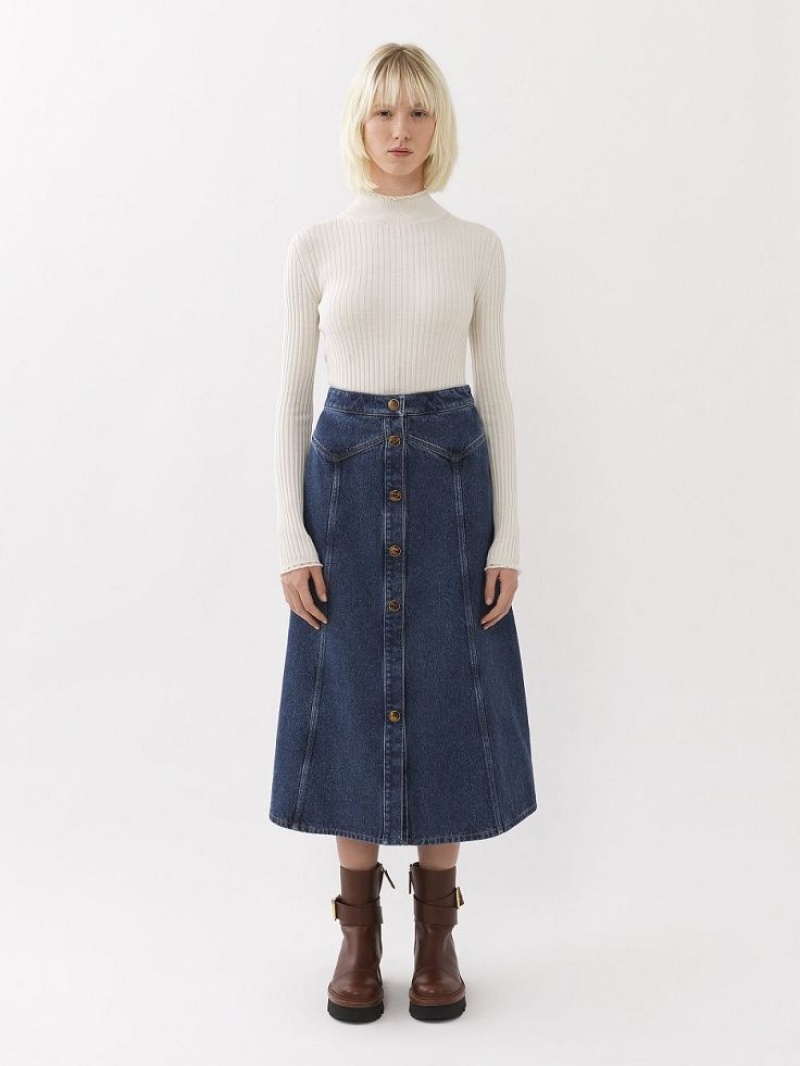 Chloe Flared Mid-length Skirts Faded Denim | CHE-SR14085