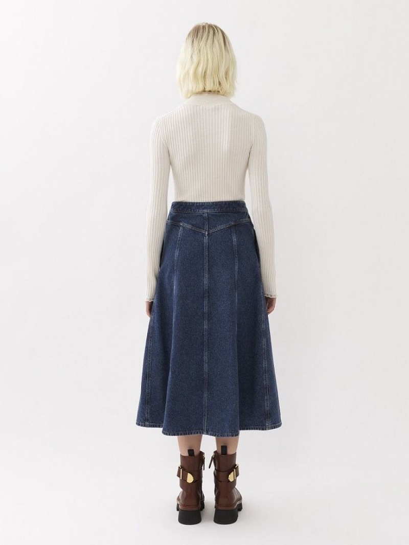 Chloe Flared Mid-length Skirts Faded Denim | CHE-SR14085