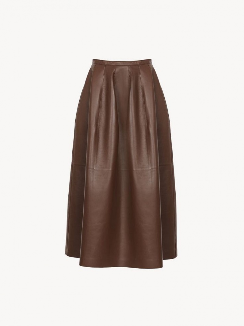 Chloe Gathered Mid-length Skirt Leather DARK CHESNUT | CHE-SR14116