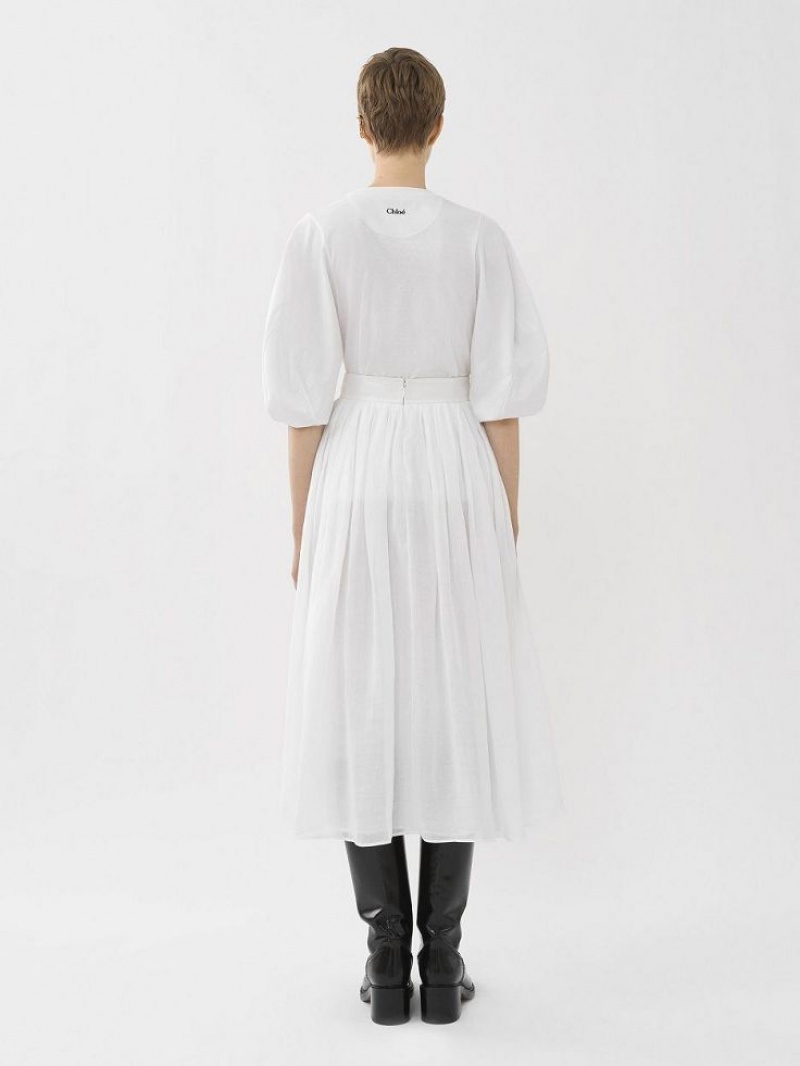 Chloe Gathered Mid-length Skirts White | CHE-SR14073