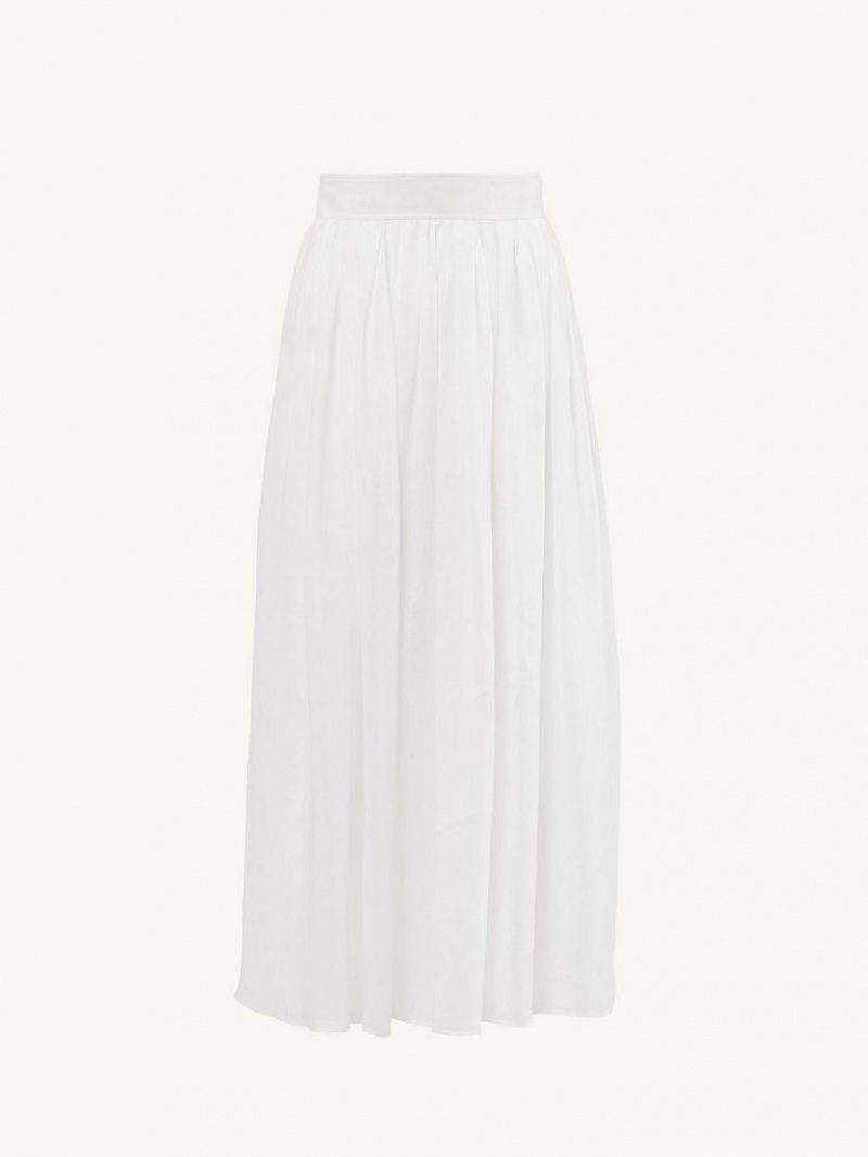 Chloe Gathered Mid-length Skirts White | CHE-SR14073