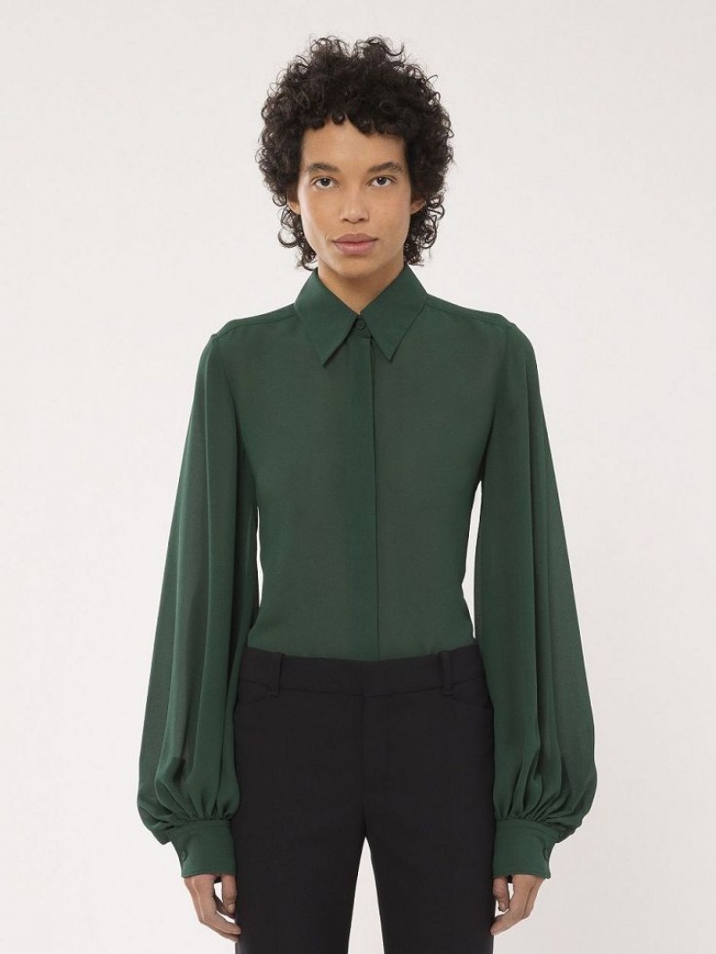 Chloe Gathered-sleeve Blouses DARK PINE | CHE-SR13913