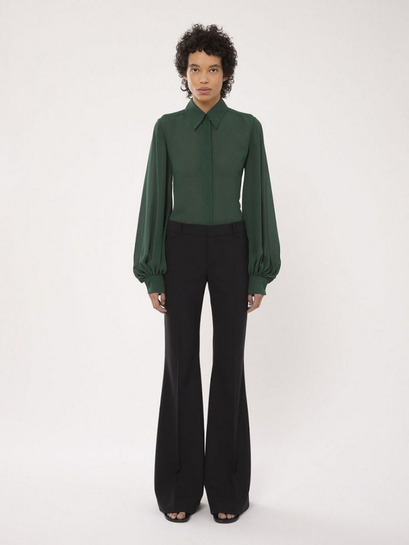 Chloe Gathered-sleeve Blouses DARK PINE | CHE-SR13913