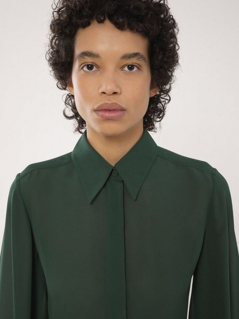 Chloe Gathered-sleeve Blouses DARK PINE | CHE-SR13913