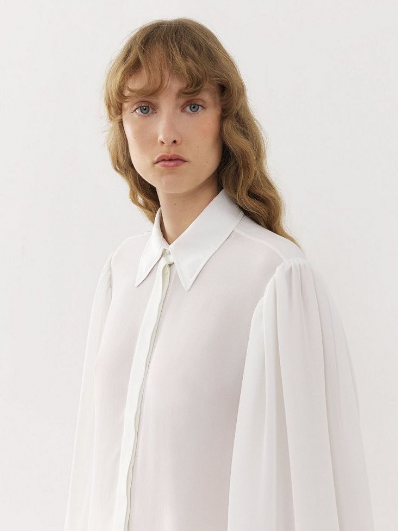 Chloe Gathered-sleeve Blouses White | CHE-SR13915