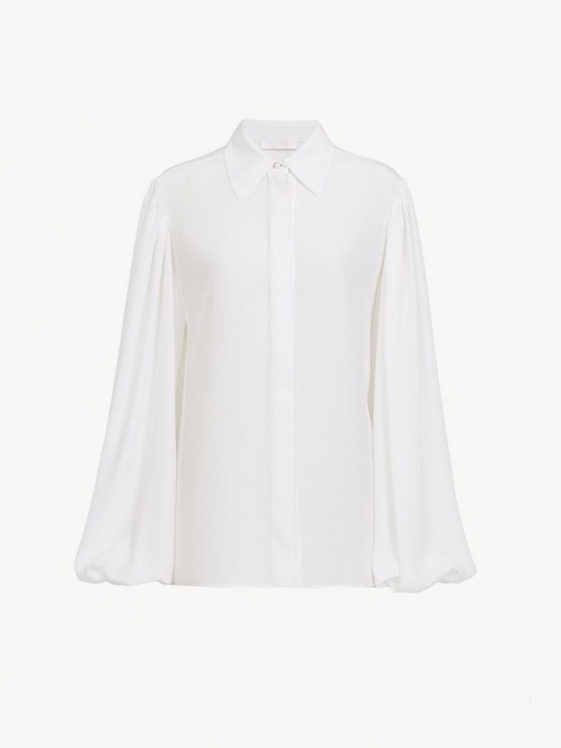 Chloe Gathered-sleeve Blouses White | CHE-SR13915