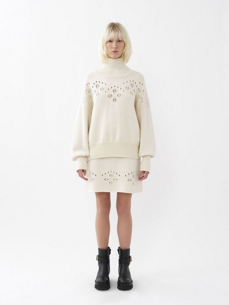 Chloe Generous High-neck Knitwear Iconic Milk | CHE-SR13943