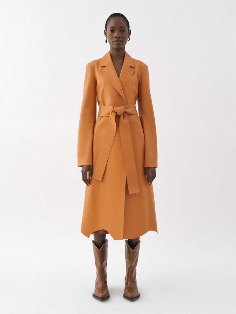 Chloe Generous Wrap Coat Leather SUNSET ORANGE | CHE-SR14100