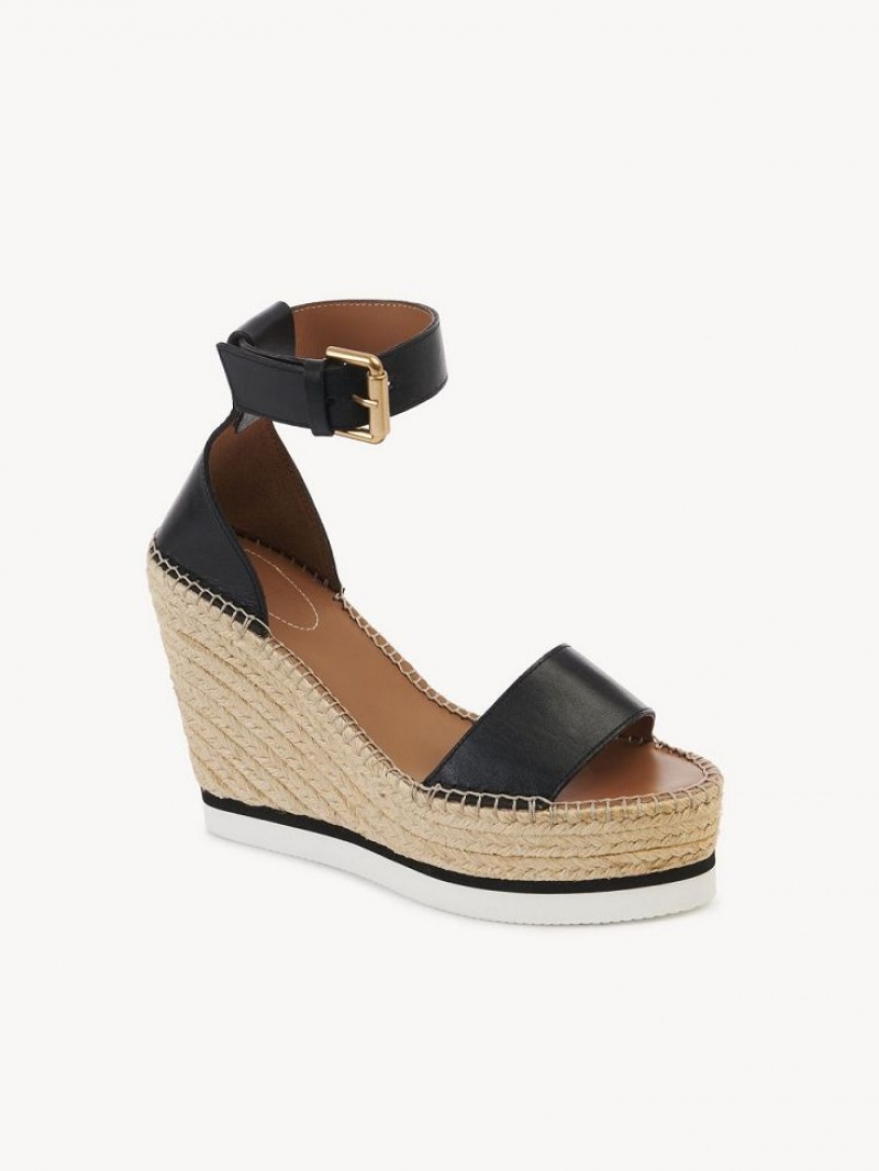 Chloe Glyn Espadrille Wedge Black | CHE-SR14839