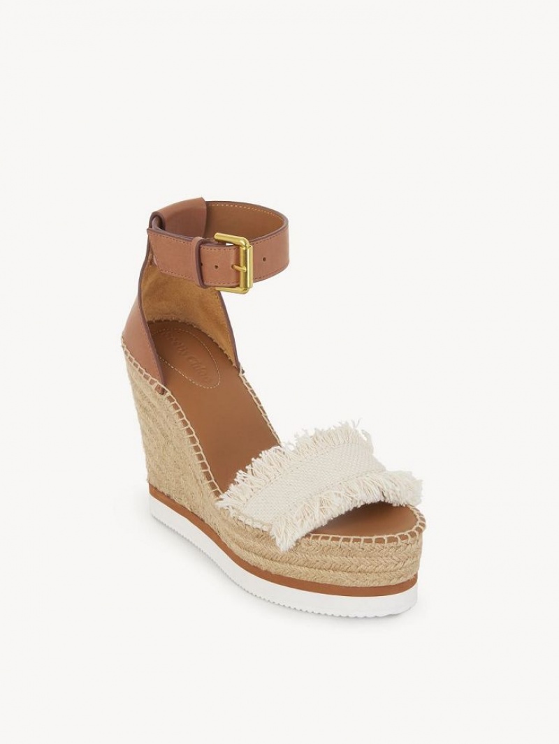 Chloe Glyn Fringed Espadrille Wedge Latte | CHE-SR14804