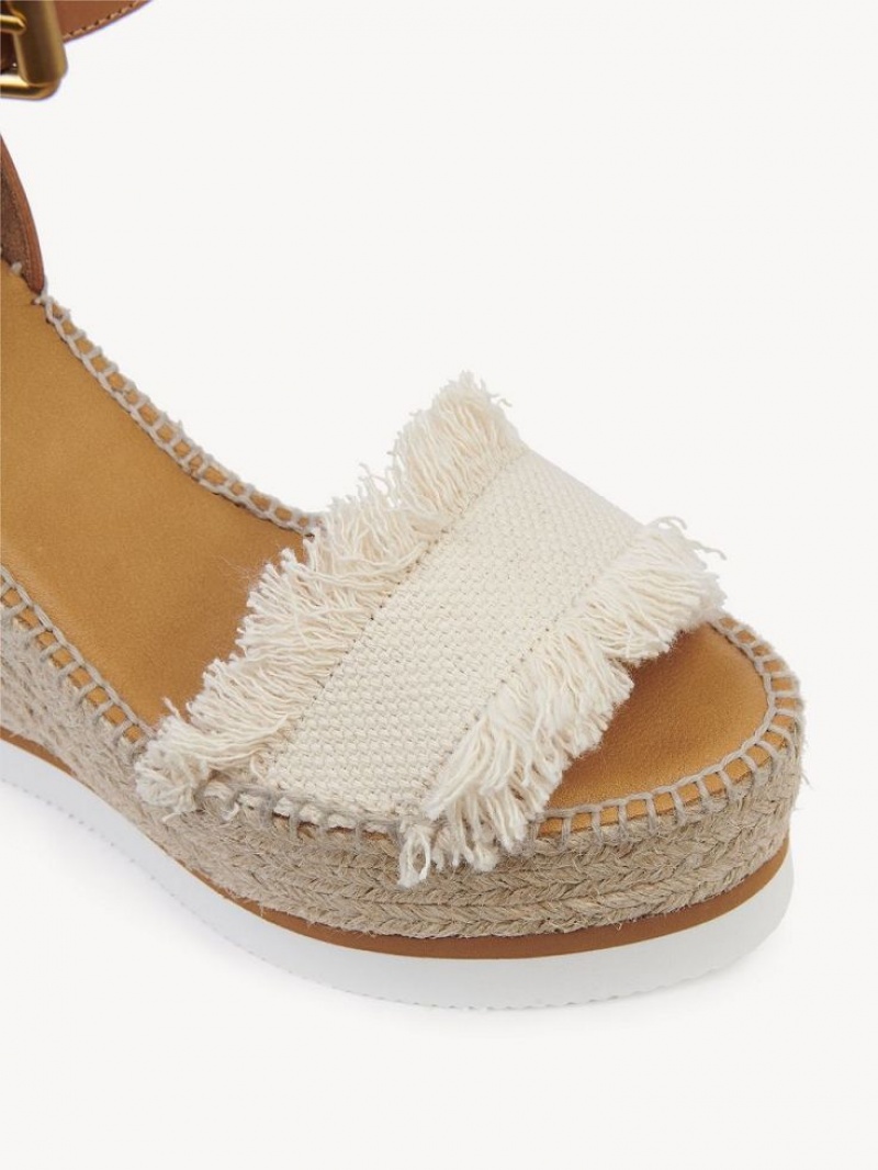 Chloe Glyn Fringed Espadrille Wedge White | CHE-SR14842