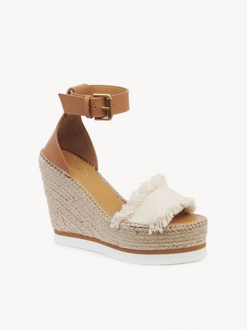 Chloe Glyn Fringed Espadrille Wedge White | CHE-SR14842