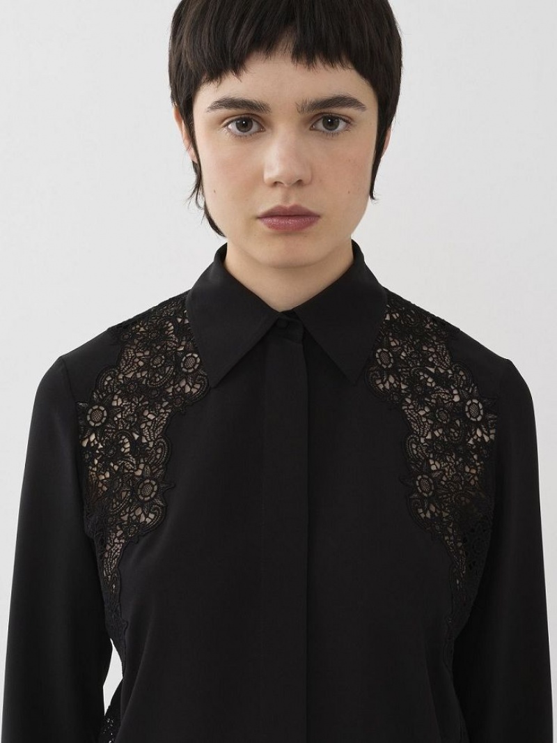 Chloe Guipure-detail Blouses Black | CHE-SR13878