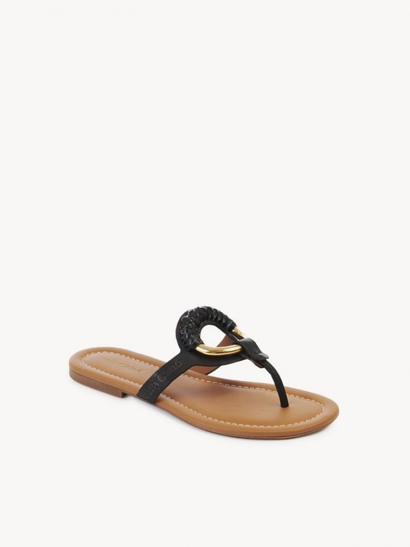 Chloe Hana Flip Flops Flats Black | CHE-SR14830