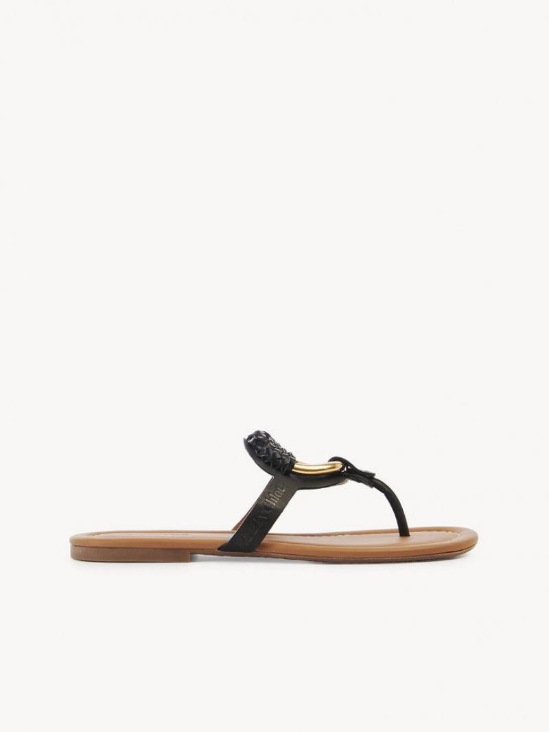 Chloe Hana Flip Flops Flats Black | CHE-SR14830