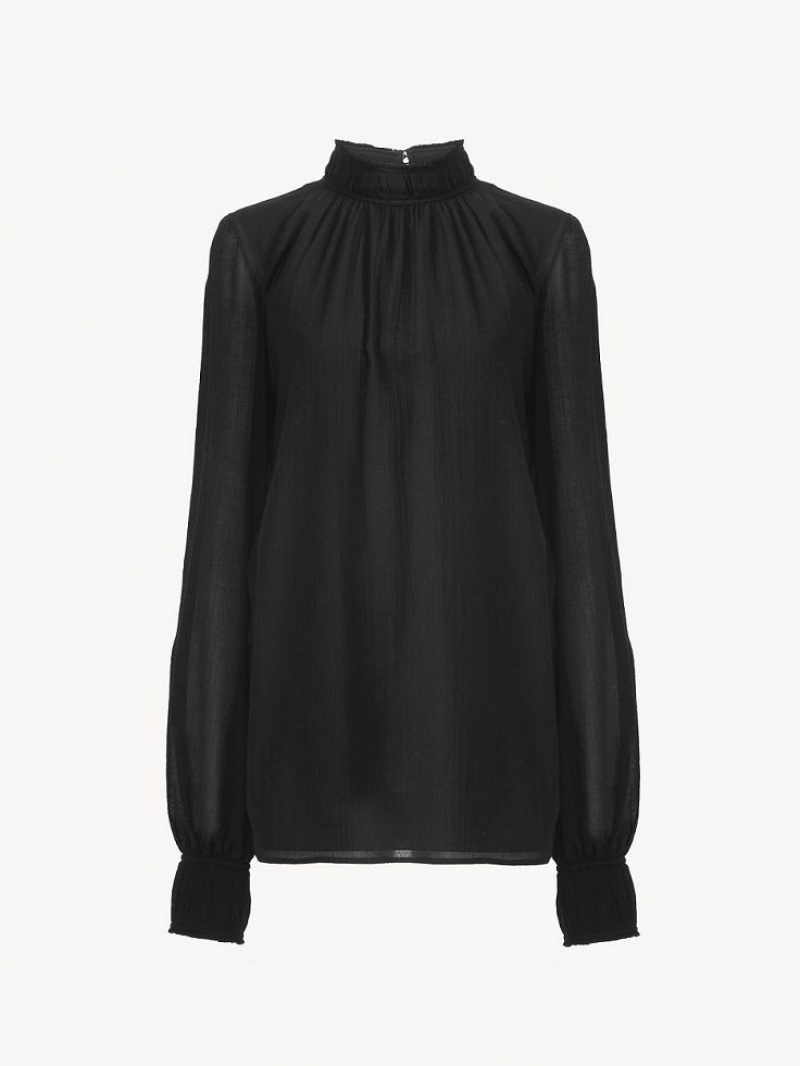 Chloe High-neck Tunic Tops Black | CHE-SR13916