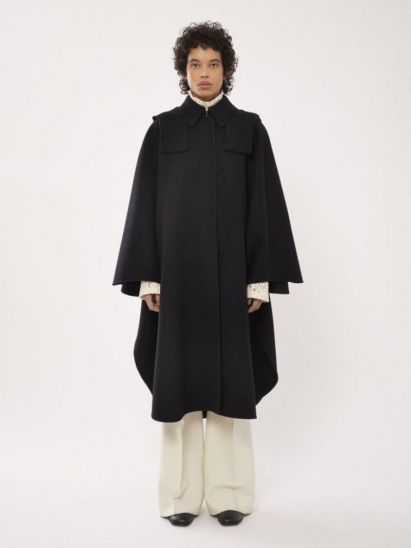 Chloe Hooded Cape Coats Black | CHE-SR13820