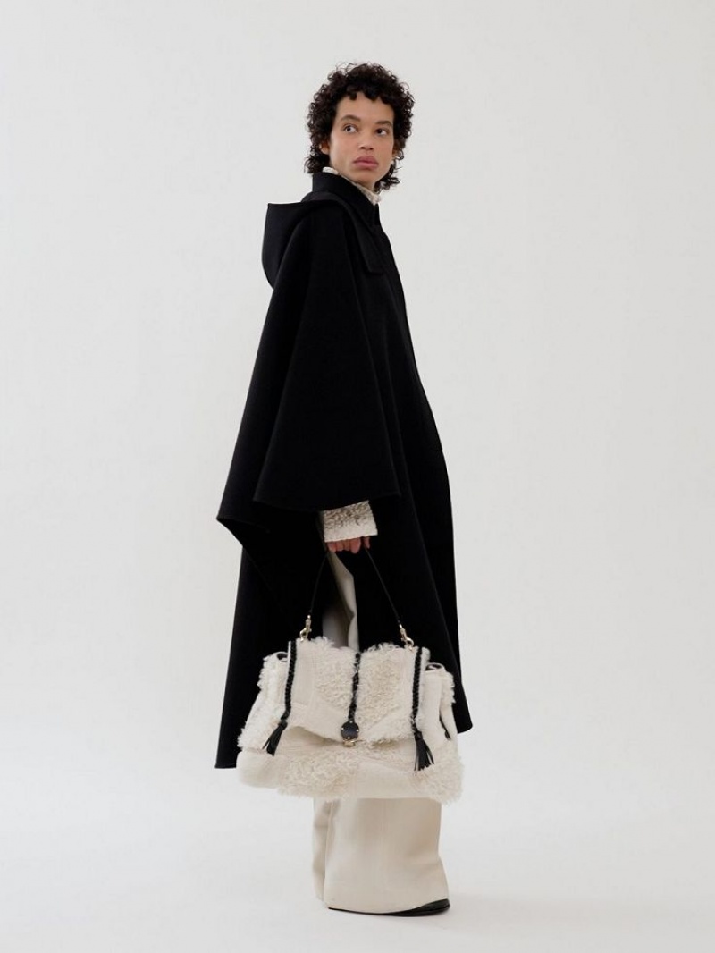 Chloe Hooded Cape Coats Black | CHE-SR13820